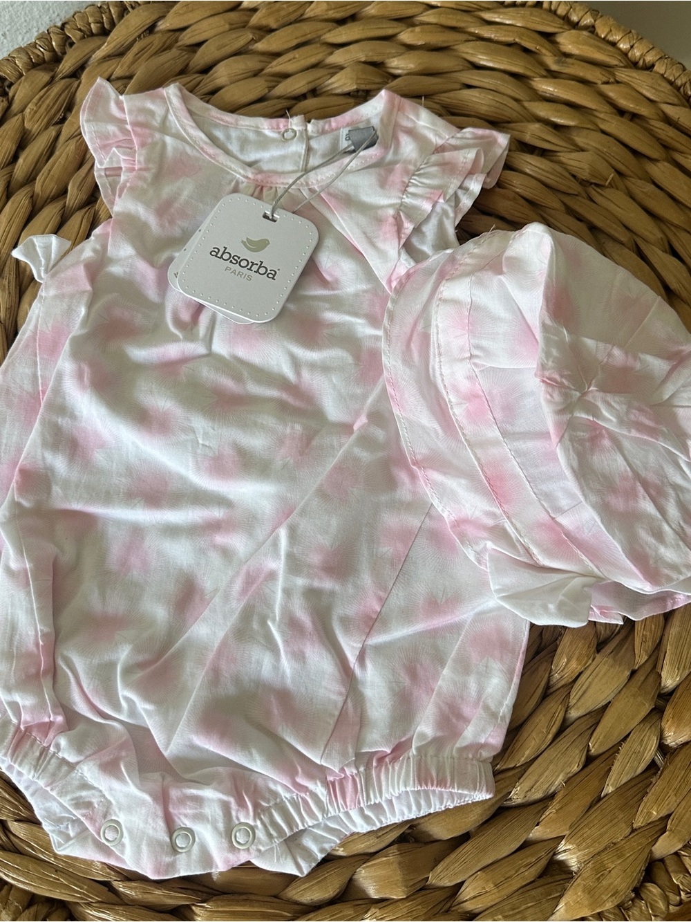 Absorba Paris Baby Girl Pink Tie Dye Romper Set NWT 3-6M Hat